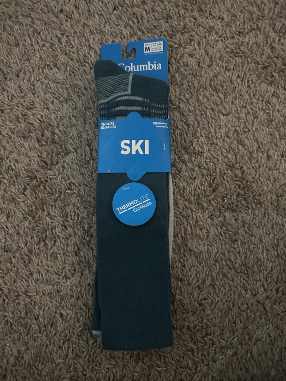 Columbia Thermolite EcoMade Over-the-Calf Ski Socks Medium 2 Pairs Of Socks
